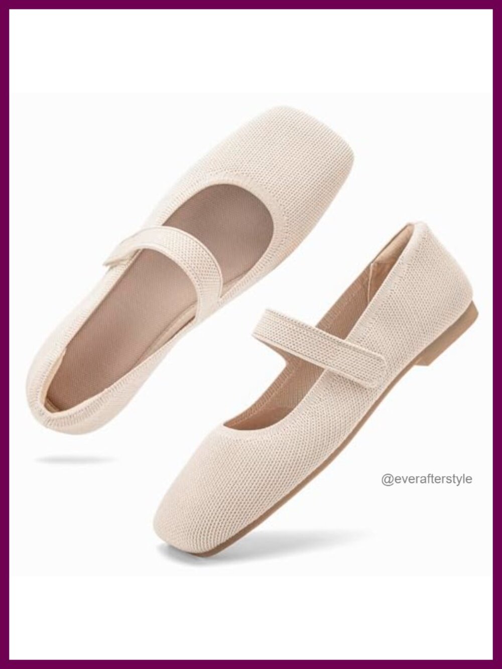 Wide Toe Box Knit Flats Slip On Ballet Shoes with Adjustable Straps